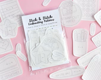 Desk Mates Stick & Stitch Embroidery Patterns - Patch-Style Kawaii Office Supply Designs