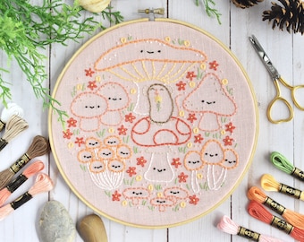 Mushroom Merriment - Kawaii Forest PDF Hand Embroidery Pattern