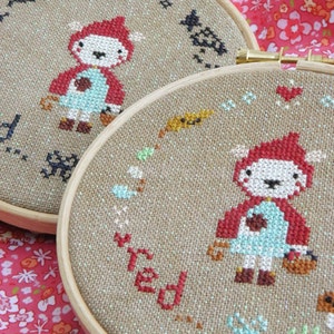 Little Red PDF Cross Stitch Pattern Happy Stitching with Hazel and Hoot image 4