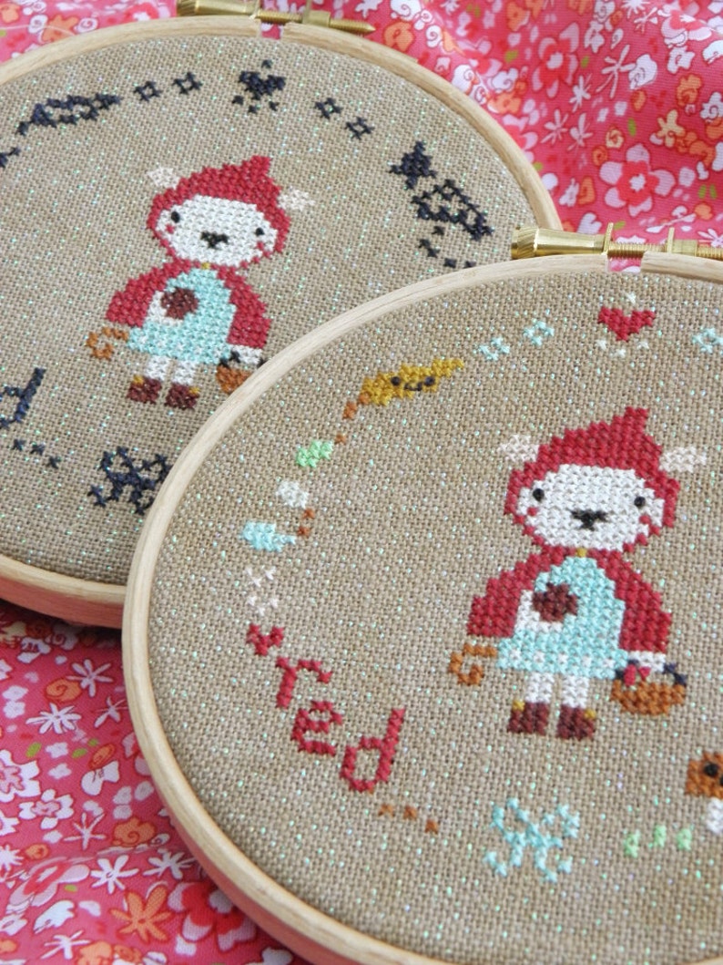 Little Red PDF Cross Stitch Pattern Happy Stitching with Hazel and Hoot image 4