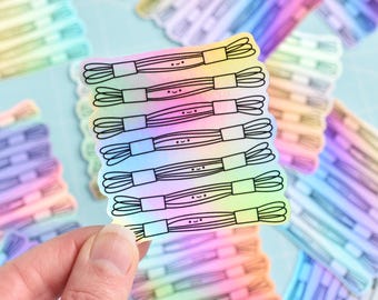Holographic Kawaii Embroidery Floss Sticker - 2.5" Iridescent Thread Vinyl Decal