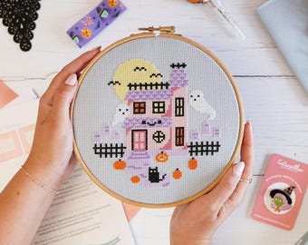 Happy Haunting - Haunted House Cross Stitch Pattern