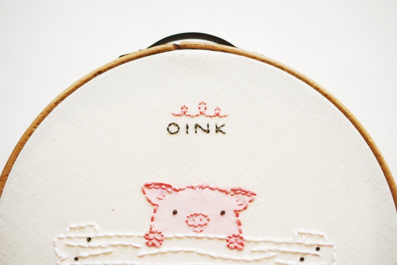 OINK Piggy Mini Embroidery Pattern image 1