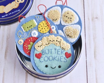 Mystery Tin Felt Ornament Pattern PDF - Danish Butter Cookies and Sewing Tin Designs