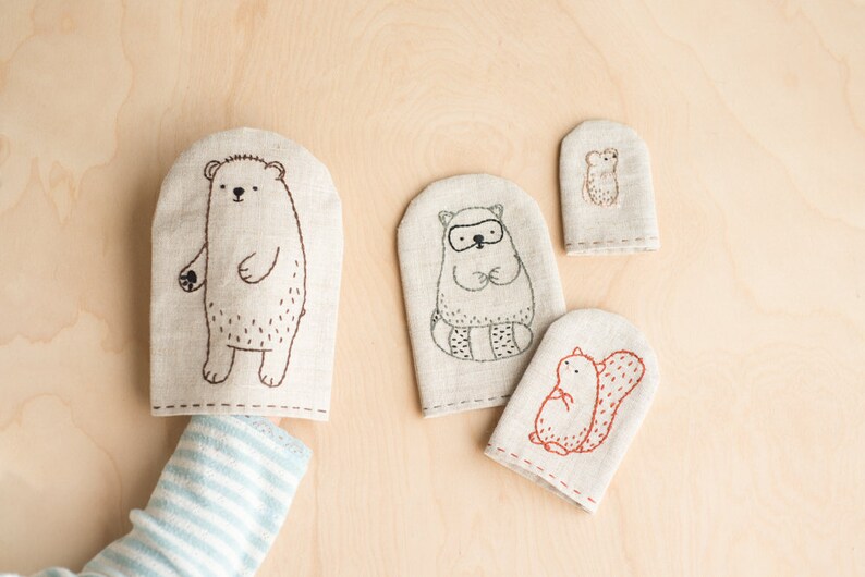 Woodland Animal Embroidered Finger Puppet Embroidery Pattern and Sewing Project image 2