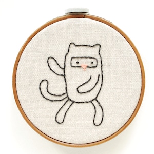 Ninja Cat in 5 Poses Hand Embroidery Pattern PDF image 1