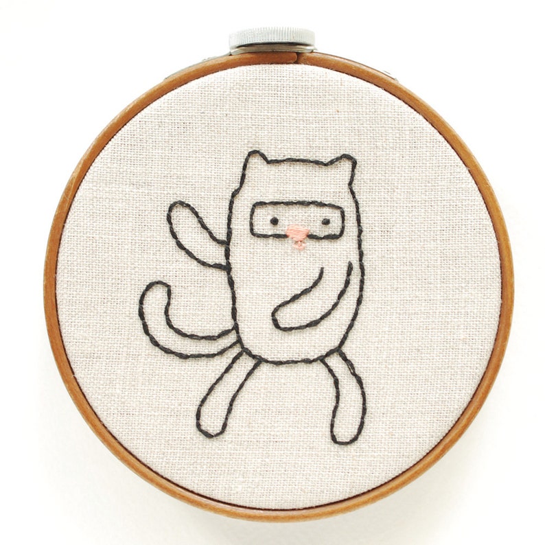 Ninja Cat in 5 Poses Hand Embroidery Pattern PDF image 1