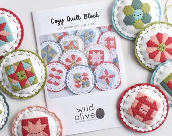 Cozy Quilt Blocks Felt Ornament Pattern - Printed Pattern Booklet