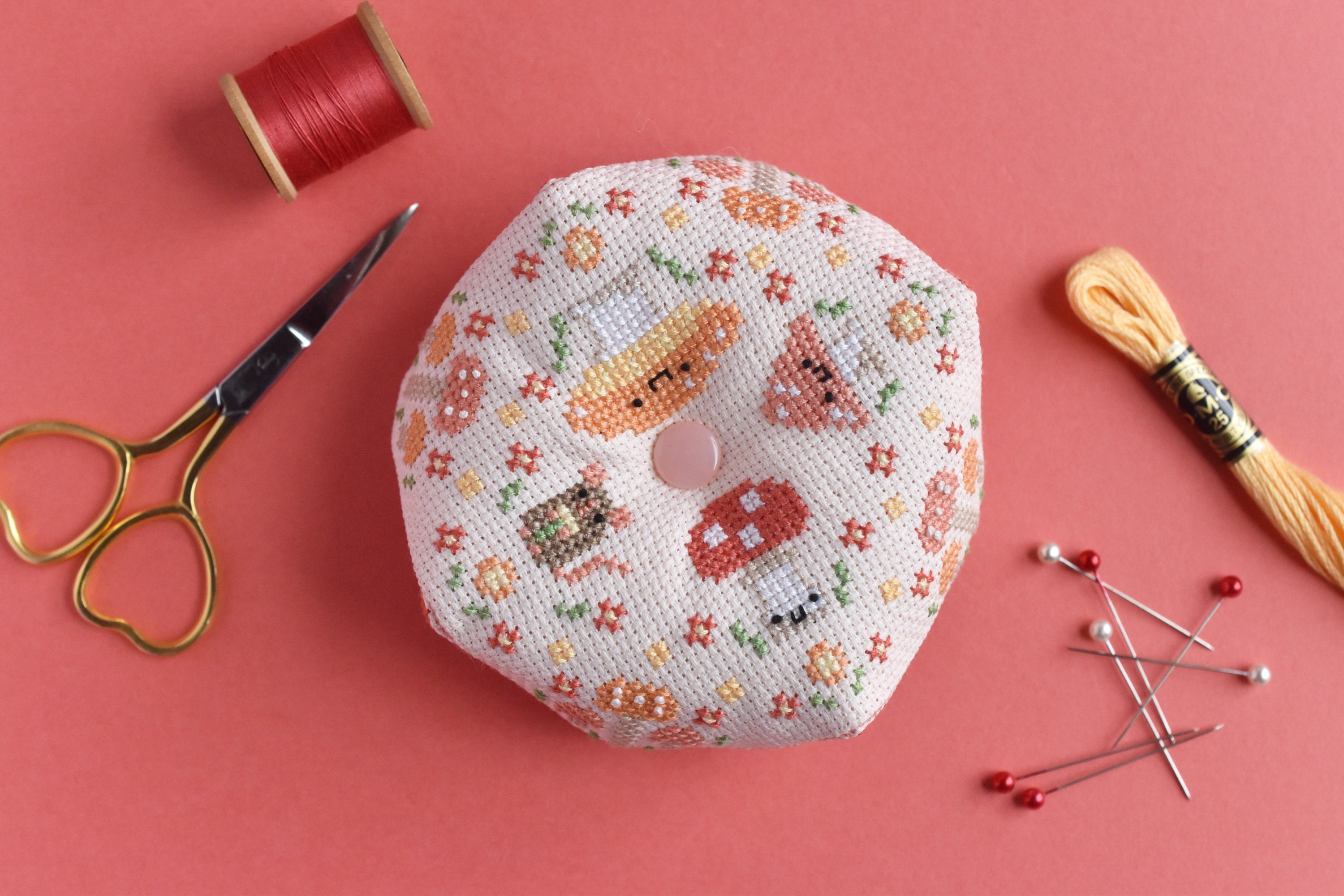 Mushroom Merriment Biscornu Pattern - Kawaii Cross Stitch PDF