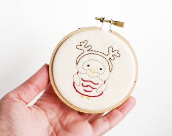 Little Owls at Christmas - Holiday Bird Embroidery Pattern