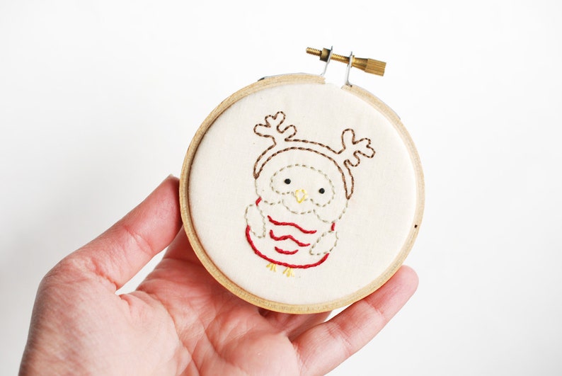 Little Owls at Christmas Holiday Bird Embroidery Pattern image 1