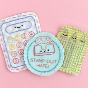 Desk Mates Kawaii Stationery PDF Hand Embroidery Pattern and Patch Tutorial image 6