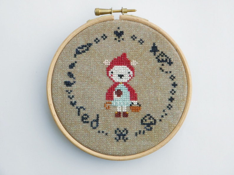 Little Red PDF Cross Stitch Pattern Happy Stitching with Hazel and Hoot image 2