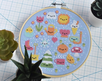 Seasons to Smile - Spring, Summer, Fall, Winter Kawaii Cross Stitch Pattern