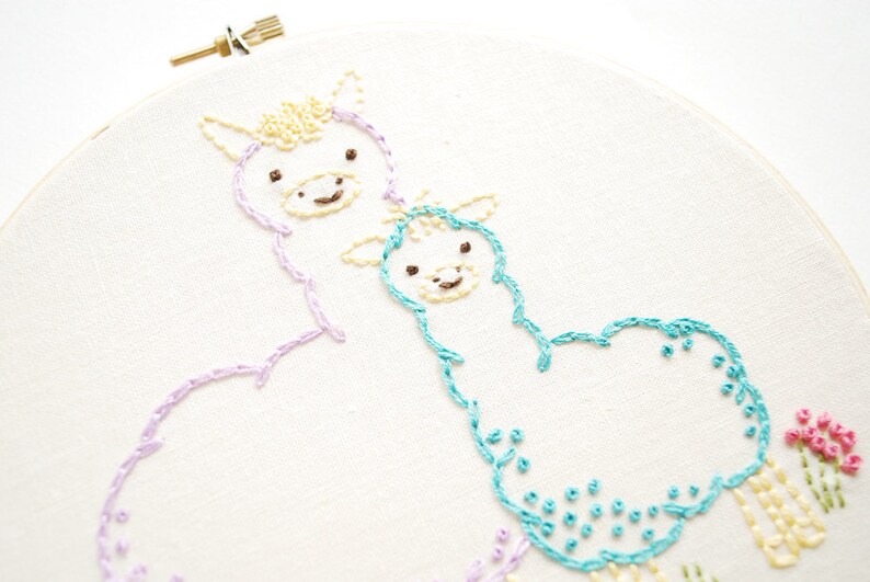 Loving Alpacas Animal Mama and Baby Embroidery Pattern image 1
