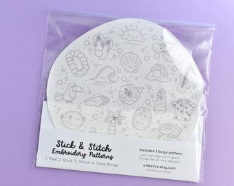 Teeny Tiny Tropics Stick & Stitch Embroidery Pattern - Tropical Embroidery Design