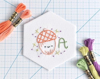 A is for Acorn - Kawaii Alphabet Embroidery Pattern PDF