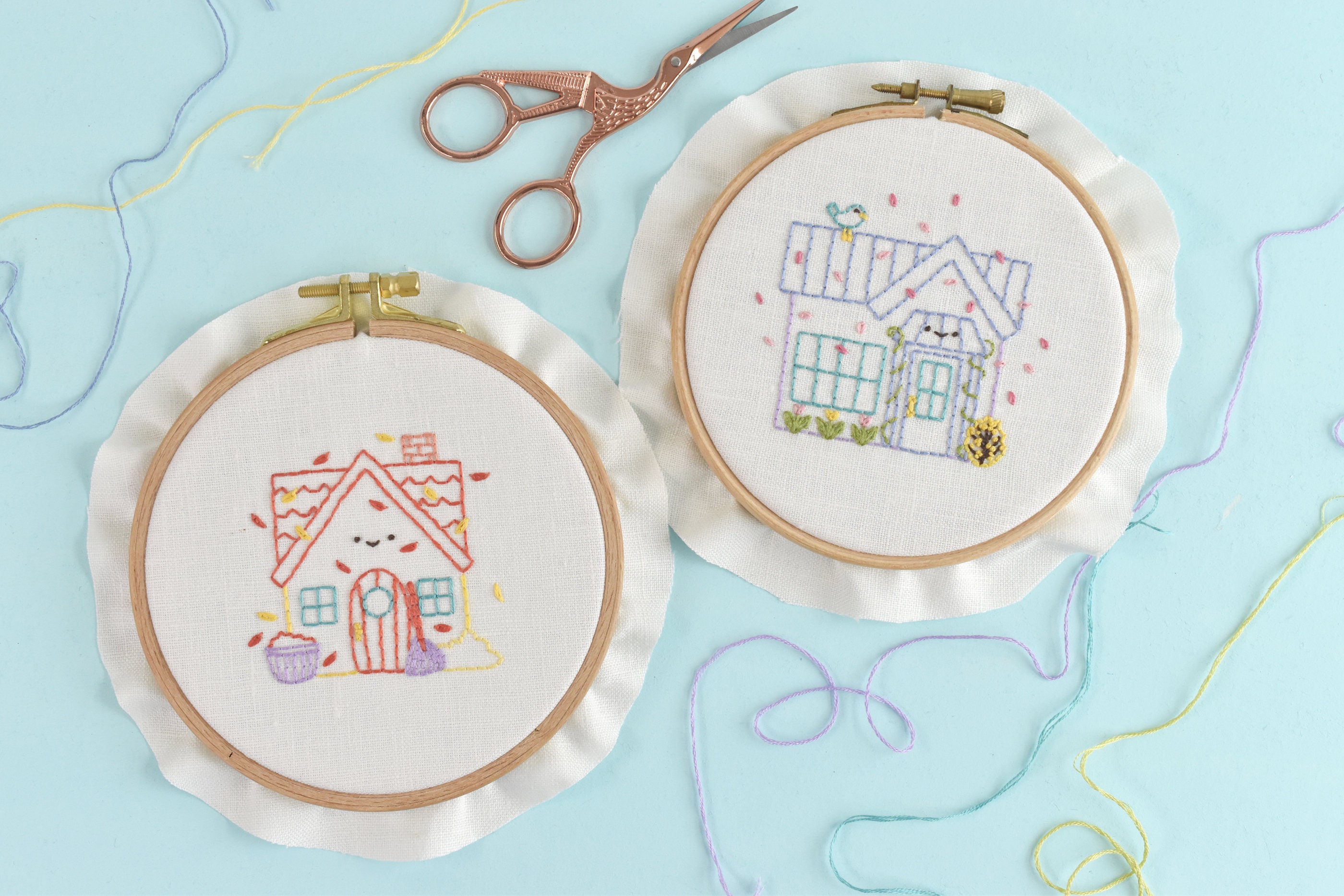 Mini Hand Embroidery Kit - Village Cottage - Stitched Modern