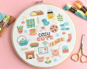 Cozy Cute  - Kawaii Hygge PDF Cross Stitch Pattern