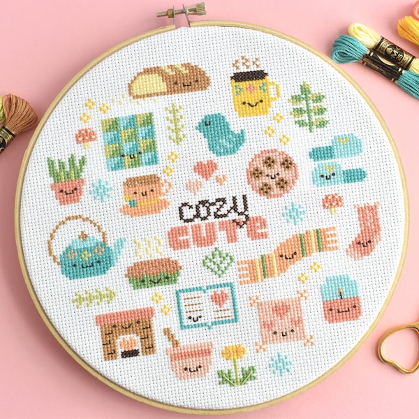 Cozy Cute  - Kawaii Hygge PDF Cross Stitch Pattern