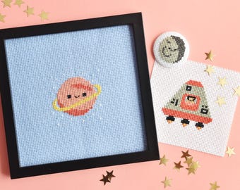 Explore: Space! - 8 Kawaii Cross-Stitch Charts - Outer Space X-Stitch Pattern Bundle