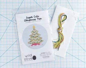 Super Cute Christmas Tree Counted Cross Stitch Kit - Kawaii Holiday X-Stitch Pattern & Craft