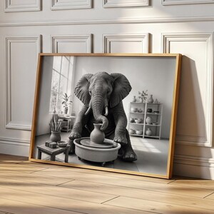 Funny Elephant Pottery Wall Art, Elephant Pottery Print, Black and White Animal Poster, Potter Gift, Ceramic Studio Decor