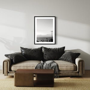 Black and White Coastal Photography Print - Minimalist Seascape Wall Art, Monochrome Ocean Digital Download
