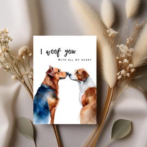 Biglietto di auguri per l'anniversario del cane stampabile, biglietto d'auguri digitale per l'amore del cane, biglietto di auguri divertente per l'anniversario, download immediato, biglietto di auguri per coppie carine