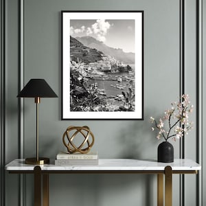 Black and White Amalfi Coast Print - Monochrome Italian Travel Photography, Coastal Digital Download