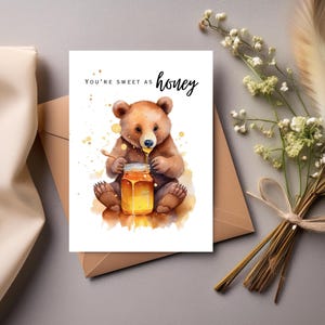 Verjaardagskaart beer afdrukbaar, kaart schattige liefde, digitale kaart honingbeer, direct downloaden, kaart romantische koppels