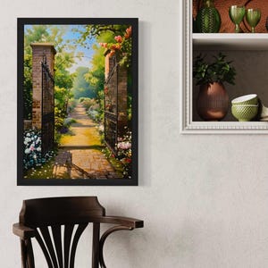 Secret Garden Path Print: Vintage Cottagecore Landscape (Digital Download