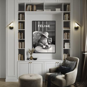 Cat Wall Art – FÉLINE Parody Poster, Funny Black and White Cat Print, Quirky Gift