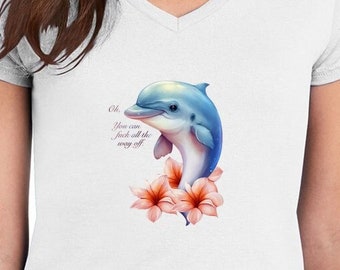 Watercolor Dolphin F-Off Women’s Heavy Cotton V-Neck T-Shirt