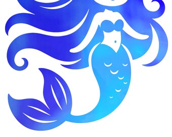 Personalized Custom Opalescent Holographic Mermaid Decal - Long Hair Mermaid