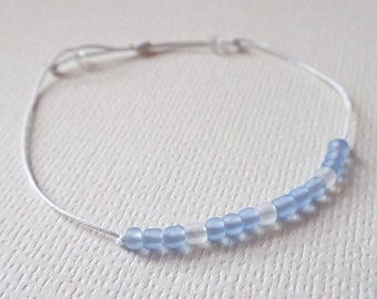 Ships TODAY - Delicate, Minimalist Friendship Bracelet - Pale Blue and White Matte Glass Beads on White Cord, in Nice Gift Packaging
