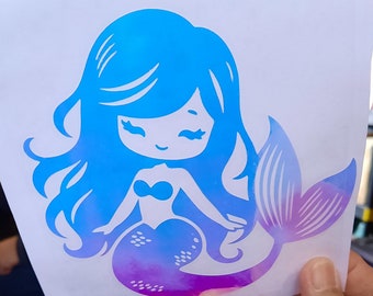 Personalized Custom Opalescent Holographic Mermaid Decal - Cute Wide Hips Mermaid