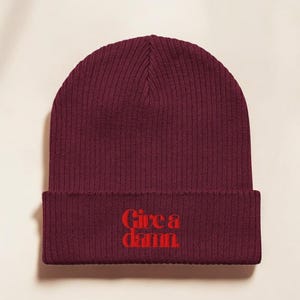 Give a Damn Organic Cotton Beanie | Bold, Cozy, and Sustainable | Winter Hat | Cozy Beanie | Perfect Gift for Her | Burgundy Beanie