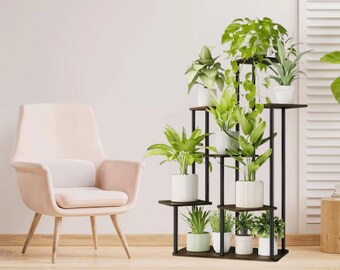 Grand support pour plantes fait main en bois et métal à 7 niveaux | Support pour plantes d'intérieur | Jardinière en bois | Étagères pour plantes | Support pour plante | Cadeau pour amoureux des plantes