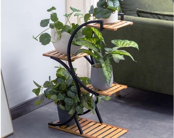 Handmade 4 Tier Bamboo Plant Stand | Indoor Plant Stand | Tall Plant Stand | Tiered Plant Stand | Metal Plant Stand | Plant Lover Gift