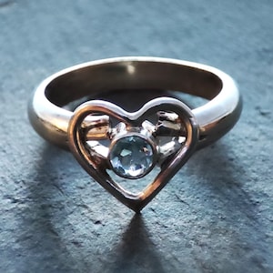 Silver heart ring with aquamarine image 1