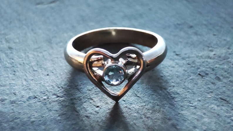 Silver heart ring with aquamarine image 1