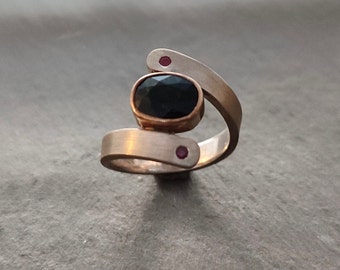 Silver, chrome tourmaline and ruby ring