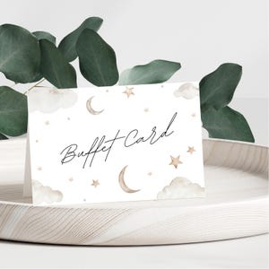 Un petit coin de paradis en route, carte de tente pour buffet de baby shower, TÉLÉCHARGEMENT IMMÉDIAT, moderne, neutre, nuages, étoiles, lune, toile, bricolage PH1