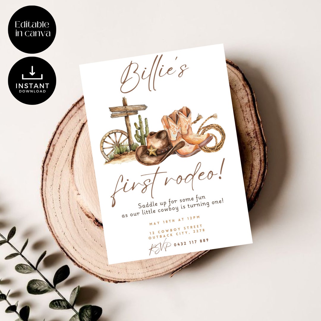 My First Rodeo Invitatioons My First Rodeo Birthday Invitation, Western Cowboy, Editable Canva ...