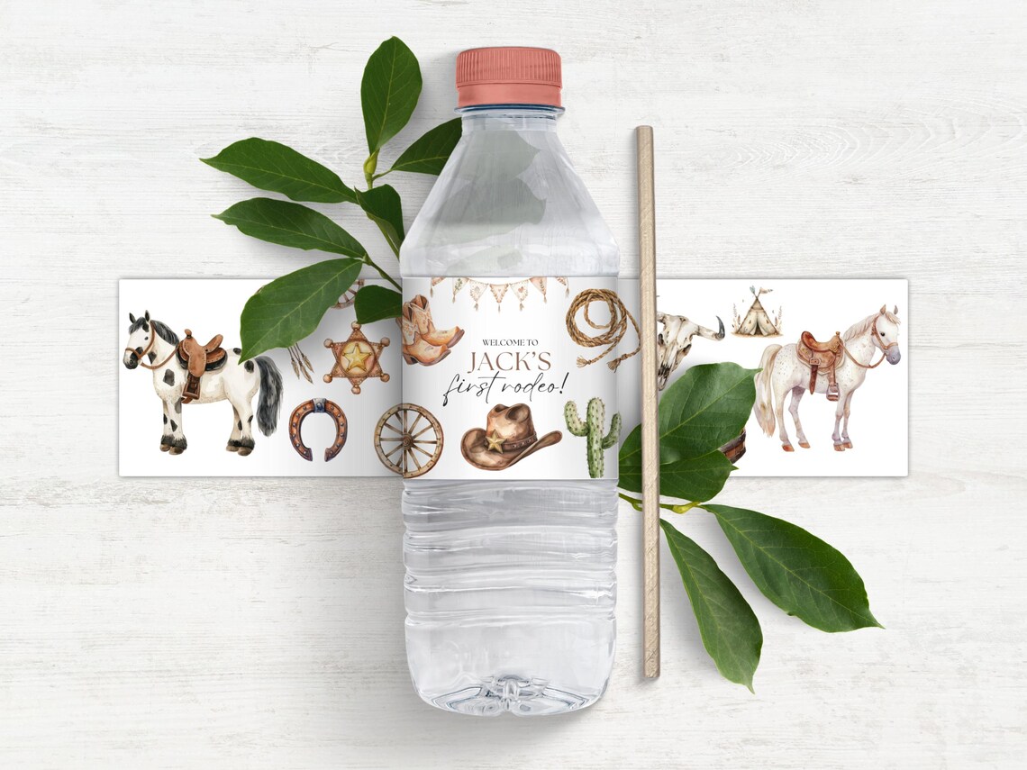 First Rodeo Drink Bottle Labels, INSTANT DOWNLOAD, Cowboy 1st Birthday ...