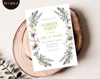 Wildflower 1st Birthday Invitation, Floral Garden Party (Digital Download)