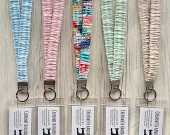 Icy Gingham and Patchwork Scrunchie Lanyard/Badge Holder - With or Without a Breakaway Clasp - Crossbody Option Available