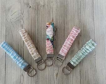 Icy Gingham and Patchwork Scrunchie Wristlet Key Fob
