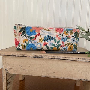 Canvas Pencil Case / Zippered Pouch - Rifle Paper Co. Garden Party in Cream